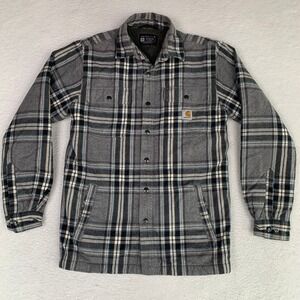 Carhartt Relaxed Fit Sherpa Lined Flannel Jacket Mens Small Gray TJ4452-M